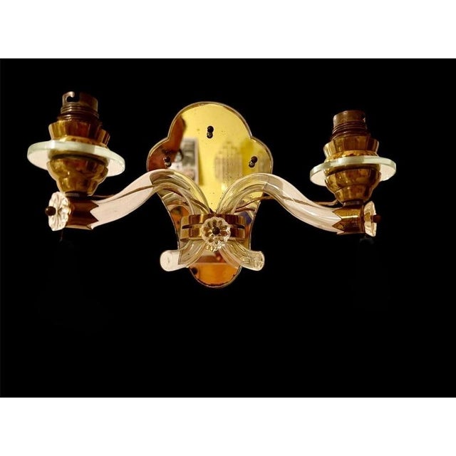 Metal Art Deco French Crystal & Mirror Wall Sconces form Maison Baguès, Paris, 1945, Set of 2 For Sale - Image 7 of 9