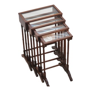 Vintage Brandt Furniture, Four Glass Top Nesting Tables (A Quartetto), Antique Mahogany Finish For Sale