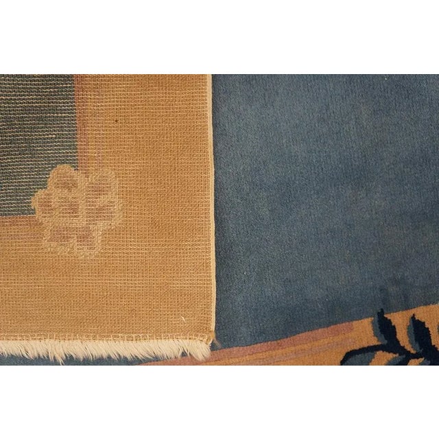 Blue Antique Open Field Floral Deco Runner Chinese Peking Carpet Rug For Sale - Image 9 of 9