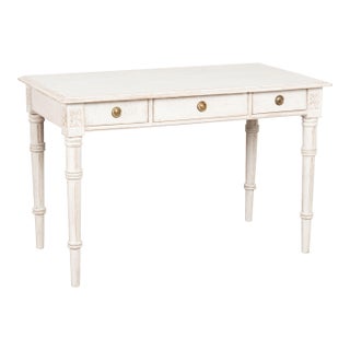 19th Century Swedish White Gustavian Three Drawer Side Table or Desk For Sale