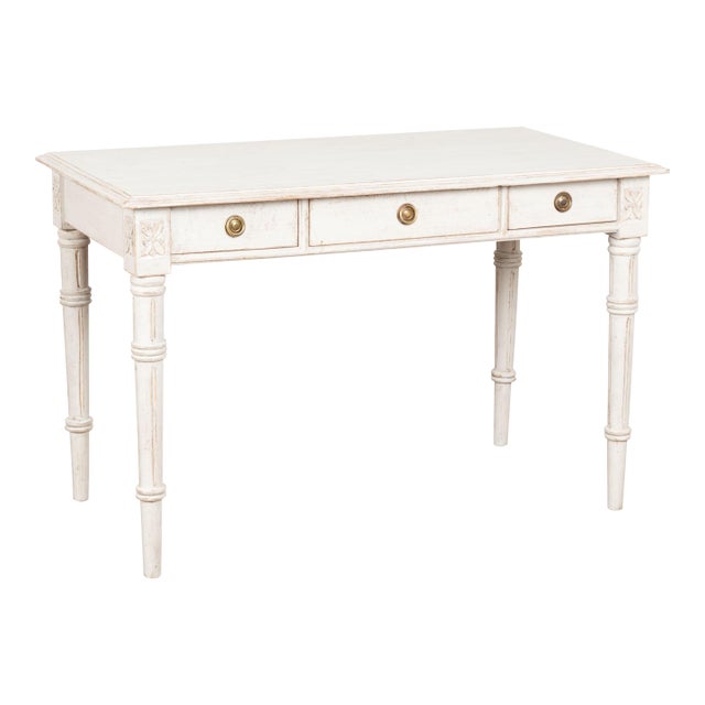 19th Century Swedish White Gustavian Three Drawer Side Table or Desk For Sale