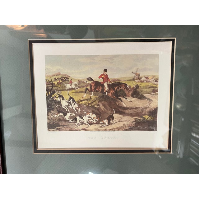 Vintage framed English hunting scene lithographs featuring "Full Cry" and "The Death" . Painted by W. Shayer, (1811-1892)...