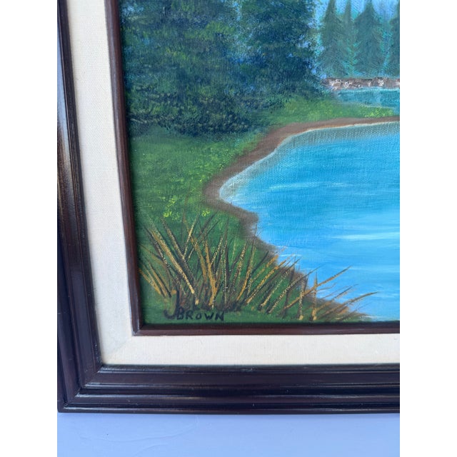Signed Original 1992 Oil Landscape Painting by J. Brown in Original Wood Frame For Sale - Image 4 of 12