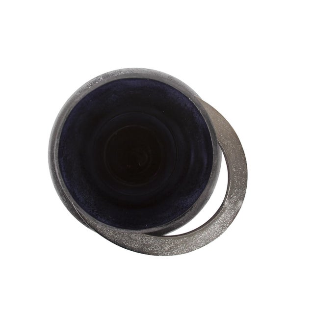 Black Ore Glass Vase with metal accent- Medium For Sale - Image 9 of 11
