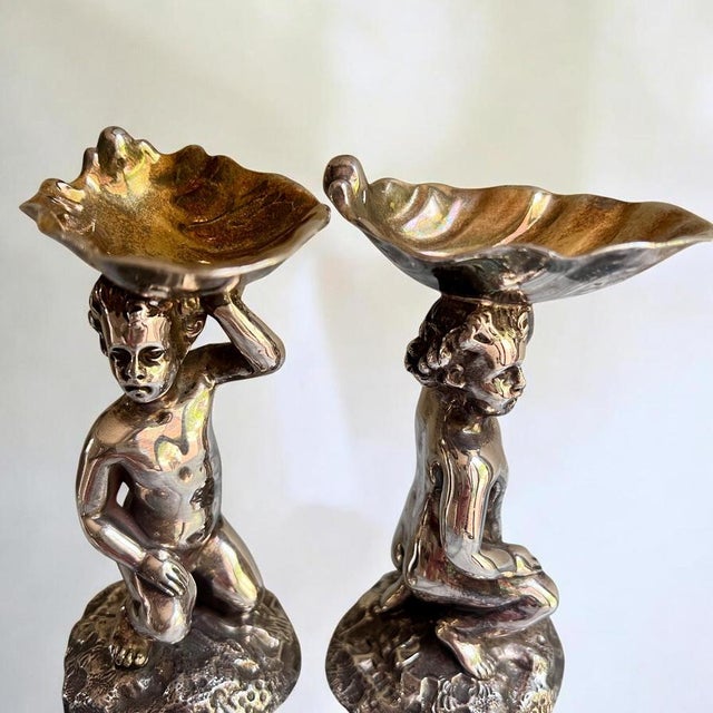Silver-Plated Gilt Lined Figural Salts Cellars from Elkington, 1900s, Set of 2 For Sale - Image 5 of 7