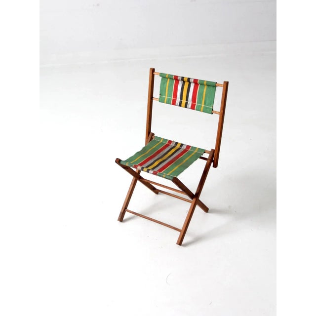 Mid 20th Century Vintage Kid's Stripe Canvas Folding Chair For Sale - Image 5 of 11