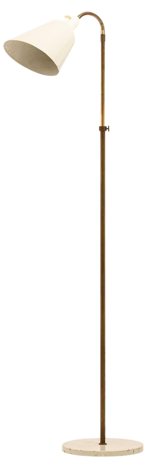 Early Floor Lamp in Brass and Lacquered Metal attributed to Arne Jacobsen, 1950s