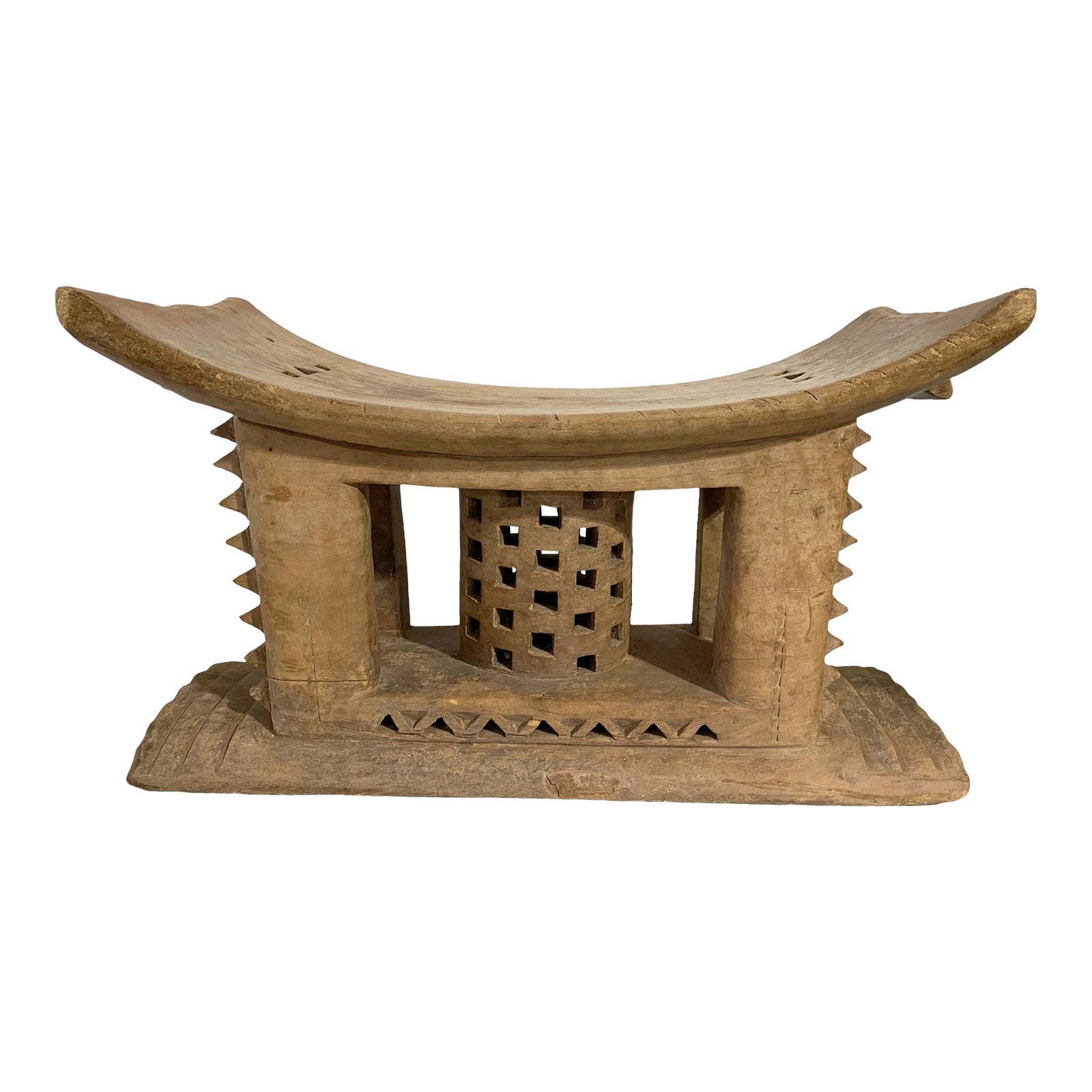Rare Vintage Royalty Ashanti Carved Wood Low Stool 19" W by 11" H Ghana ...