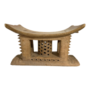 Rare Vintage Royalty Ashanti Carved Wood Low Stool 19" W by 11" H Ghana