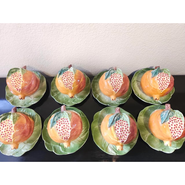 Vietri Final Clearance Pomegranate Tureens With Leaf Plates Trompe l'Oeil Majolica Serving Set for 8 Late 20th Century - Rare Set For Sale - Image 12 of 17