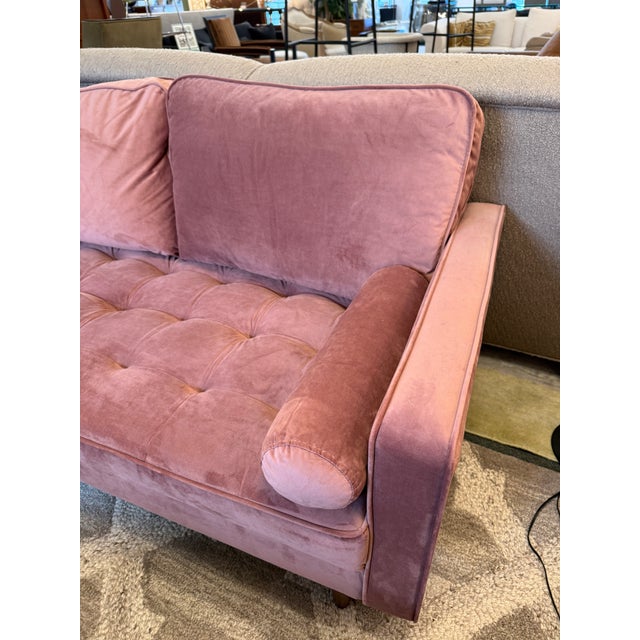 Mid-Century Modern Modway Valour Velvet Apartment Sofa, Rose Pink For Sale - Image 3 of 12