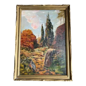 1920s Antique Original Oil Painting Landscape Framed Signed and Dated