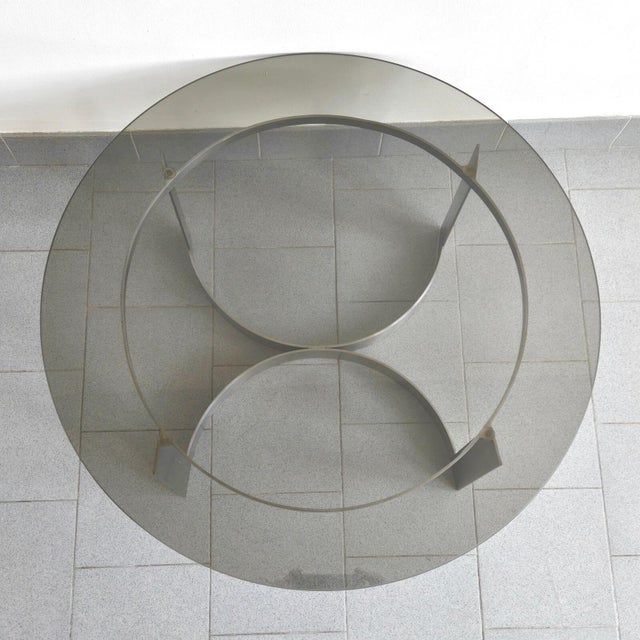Vintage Coffee Table in Brushed Steel and Smoked Glass, 1970s For Sale - Image 4 of 14