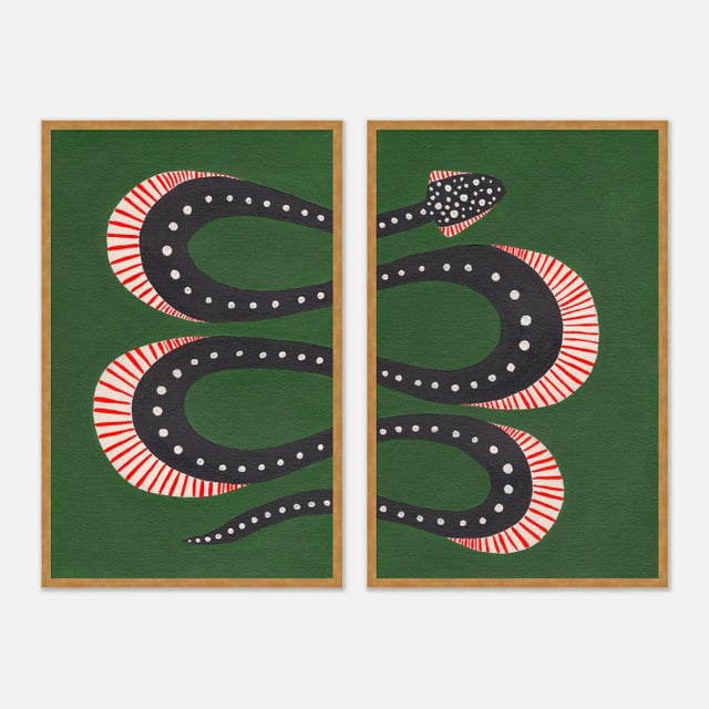 Willa Heart Zucchini the Snake Diptych by Willa Heart in Gold Framed Paper, XS Art Print For Sale - Image 4 of 4