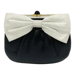 Judith Leiber Black and White Lizard Bow Front Clutch