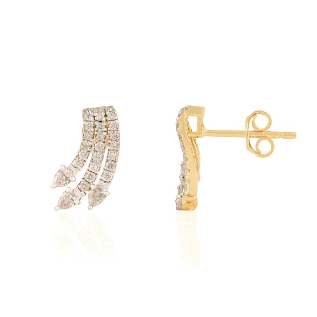 Celestial Marquise Pave Diamond Triple-Row Wing Stud Earrings in 14k Gold- 2 Pieces For Sale - Image 4 of 13
