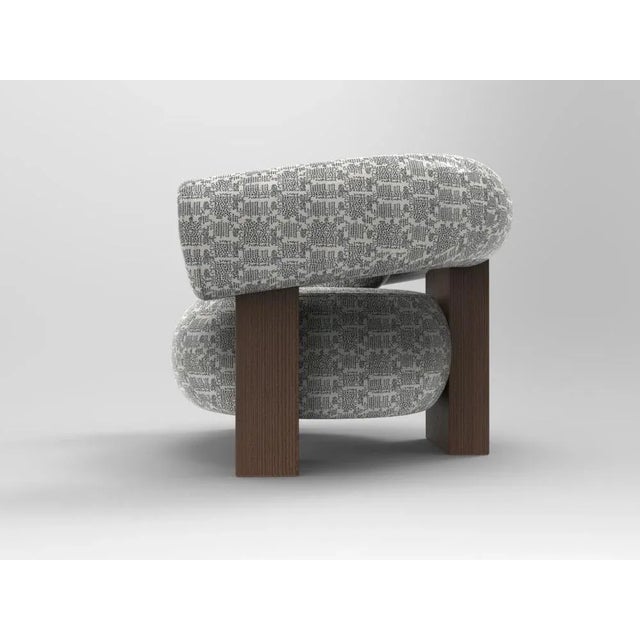 Contemporary Cassette Armchair in Kolymbetra Blue Fabric and Walnut by Alter Ego for Collector For Sale - Image 3 of 6