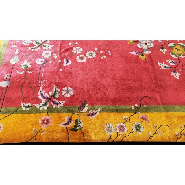 1920s Red Classic Flora Antique Chinese Art Deco Carpet Rug by Nichols Workshop For Sale - Image 10 of 10