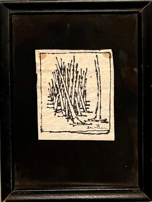 Ben-Zion Weinman, Expressionist Miniature Drawing Wheat Stalks American Modernist Ben Zion WPA, c.1950's