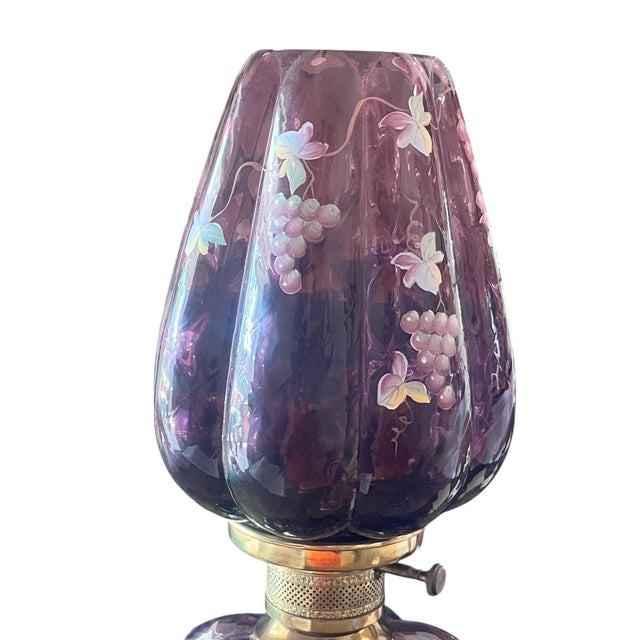 Purple Pair of 1960s Fenton Plum Colored Parlor Table Lamps For Sale - Image 8 of 11