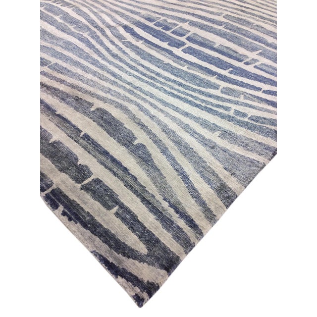 Modern Blue Bamboo Silk Area Rug 8'10" x 11'8" Chairish