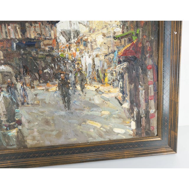 Textile Late 20th Century Asian Impressionist Street Scene Painting For Sale - Image 7 of 13