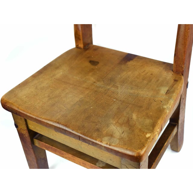 Brown Early 20th Century Solid Wood Schoolhouse Child Chair With Ladder Back Style For Sale - Image 8 of 13