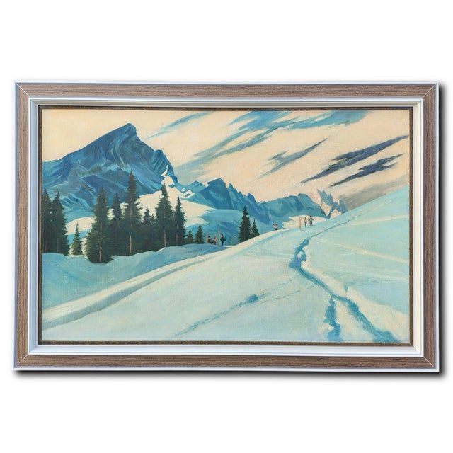 Adalbert Von Wex, Skiers in Garmisch, Early 20th Century, Oil on Canvas For Sale - Image 11 of 14