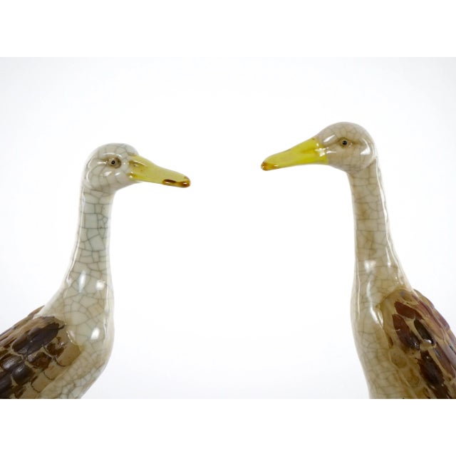 Ceramic Large Pair English Glazed Porcelain / Terracotta Duck Statues For Sale - Image 7 of 13