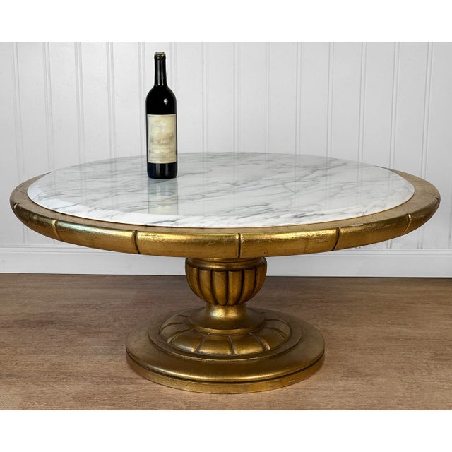 Original 1970's Hollywood Regency Cocktail Table Monumental Sized 41" Across Solid Wood Frame with Original Gold Gilded...