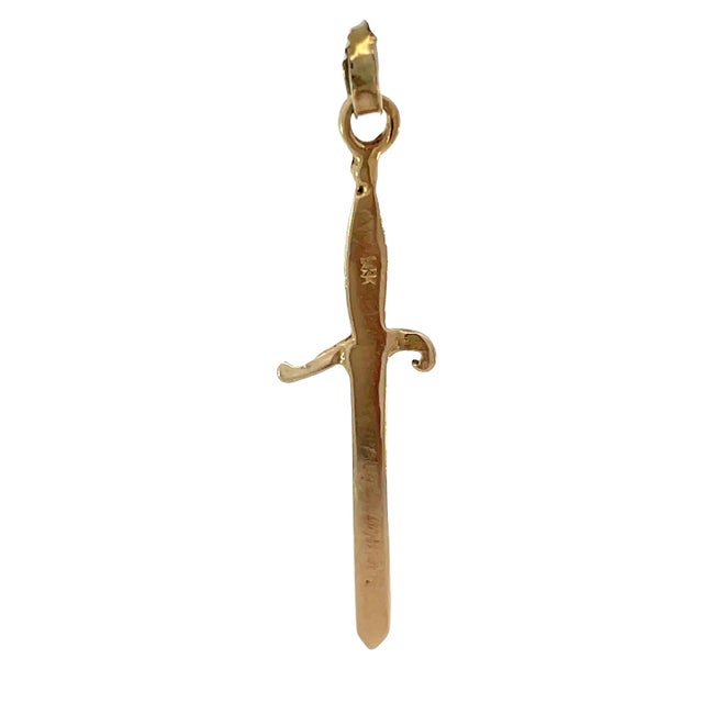 14k Yellow Gold Small Dagger Pendant/Charm With Flexible Bail For Sale - Image 4 of 9