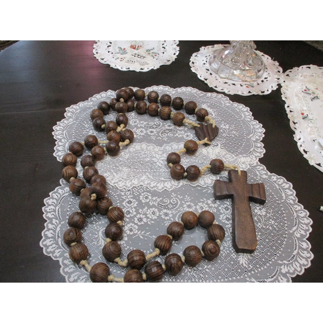 Wood Giant Wood Rosary Large Wooden Beads Hand Carved Catholic Wall Hang Hand Knotted 58" For Sale - Image 7 of 9