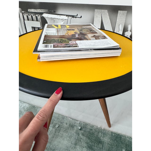 Morelato Carambola Side Table Italian Modern Design Multilayer Wood Inlay Legs Yellow Lacquer Top For Sale - Image 4 of 10