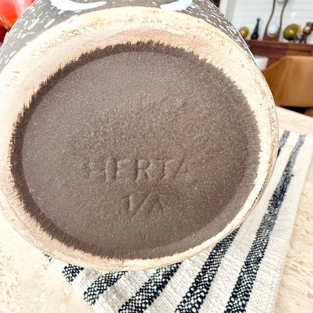 West German Pottery Textured 16” Floor Vase Mid Century Vintage MCM Marked Herta For Sale - Image 4 of 6