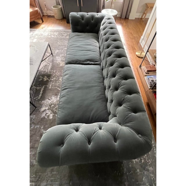 9’ Restoration Hardware Slate Blue Velvet Kensington Sofa Chairish