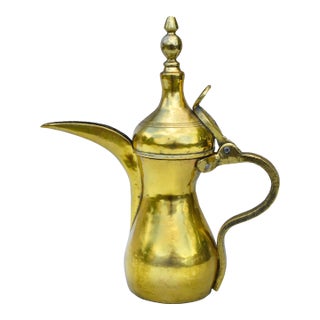 Mid 20th Century Handmade & Detailed Moorish Brass Coffee Pot Accent For Sale