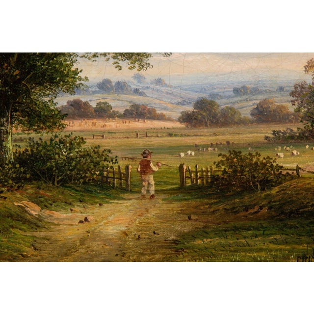 English Victorian Antique Oil Painting of a Devonshire Landscape, 19th Century For Sale - Image 9 of 18