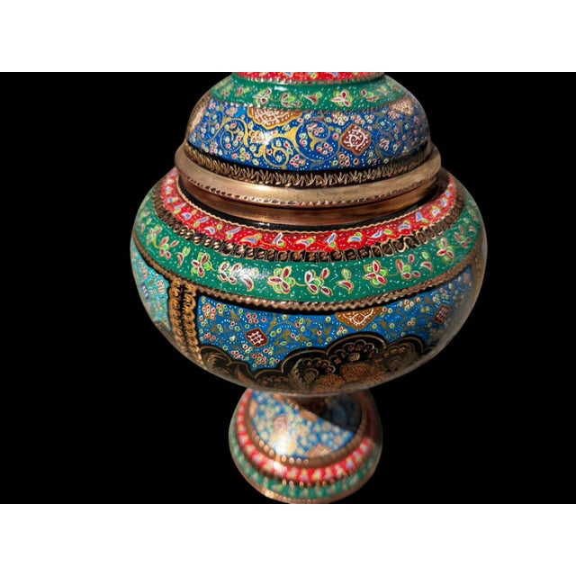 Vintage Hand Painted Copper Covered Urn For Sale In Los Angeles - Image 6 of 9