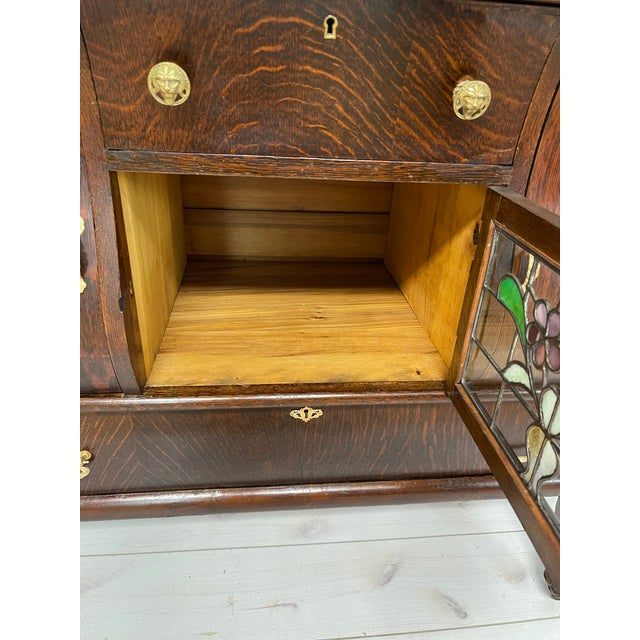 Antique C.1890’s Tiger Oak Quarter Sawn Sideboard Buffet with Beveled