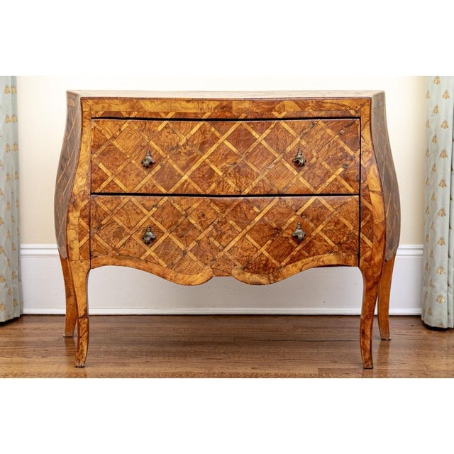 Early 20th Century Pair of Italian Rococo Style Parquetry Commodes For Sale - Image 13 of 16