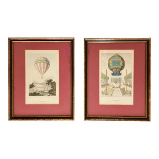 Antique Hand Colored Hot Air Balloon Prints-A Pair For Sale