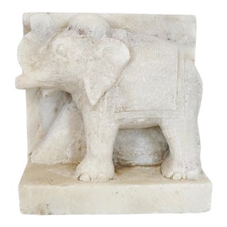 Vintage Indian White Marble Elephant Bookend For Sale