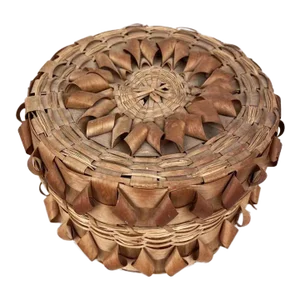 Antique 19th Century Native American Indian Style Splint Basket With Cover