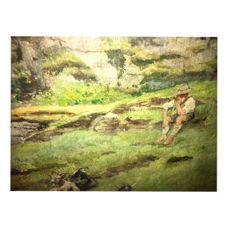 Schmedingen Alfred, Landscape Shepherd Boy Goats Goatherd 41 51, 1920s, Oil Painting on Canvas For Sale