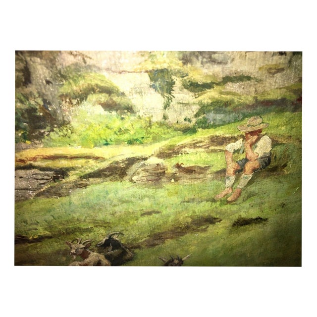 Schmedingen Alfred, Landscape Shepherd Boy Goats Goatherd 41 51, 1920s, Oil Painting on Canvas For Sale