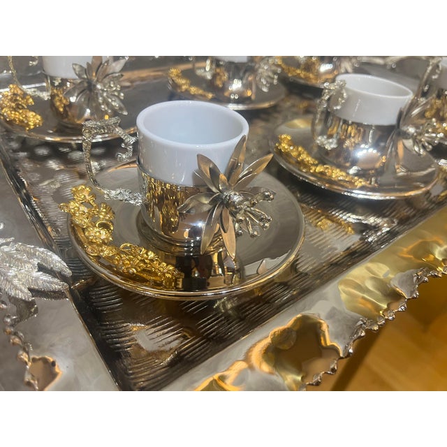 Large Floral Copper Tea Service, Set of 6 For Sale - Image 9 of 15