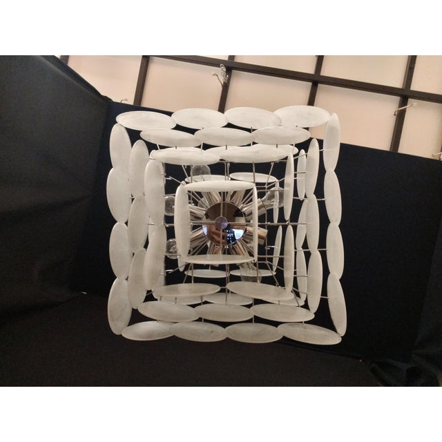 Vintage Alabaster White Murano Glass Disc Chandelier in the style Mazzega, Venice, Italy, 1981 For Sale - Image 9 of 10