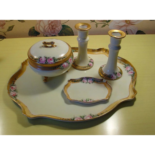 Vintage 1930s Tray, Candle Holders and Box Dresser Tray Set - 6 Pieces For Sale - Image 10 of 10
