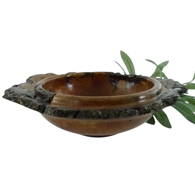 1970s Hoyt G. Brown Signed 9" Cherry Burl Bowl | Appalachian Folk Art | Live Edge Wood Bowl For Sale - Image 5 of 11
