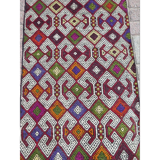 1960s Embroidered Kilim Runner Rug -28"x104" For Sale - Image 4 of 11